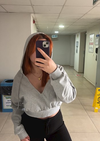 Gri Kadın Denim Sweatshirt - Görsel 3