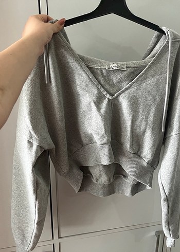 Gri Kadın Denim Sweatshirt - Görsel 5