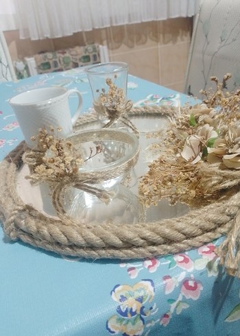 Bohem Beyaz Çiçekli Dekoratif Tepsi - Görsel 4