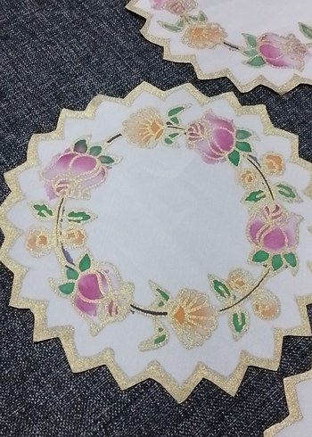 Çiçek Desenli Nakışlı Dekoratif Peçeteler el boyaması - Görsel 3