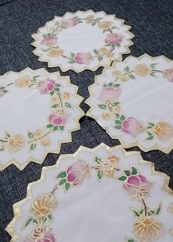 Çiçek Desenli Nakışlı Dekoratif Peçeteler el boyaması - Görsel 4