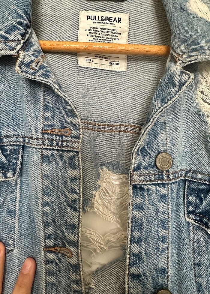 Pull&Bear Denim Yırtık Detaylı Kot Ceket - Görsel 5