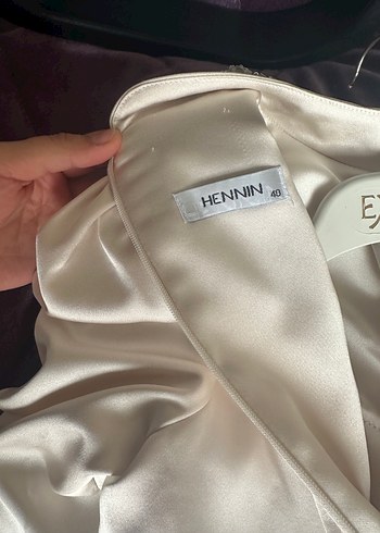 Uzun Kollu Drapeli Bej Kadın Abiye Elbise - Görsel 5