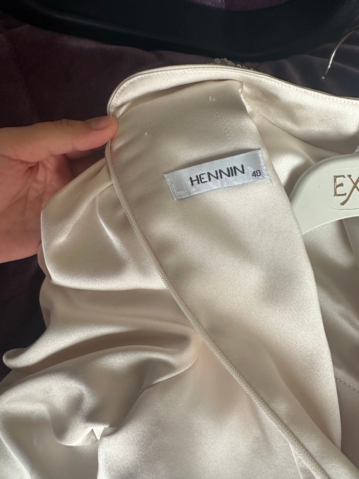 Uzun Kollu Drapeli Bej Kadın Abiye Elbise - Görsel 5