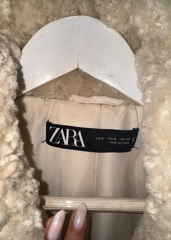 Zara Bej Peluş Kadın Midi Ceket