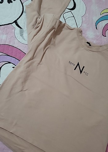 Bej Pamuklu Uzun Kollu Kız Tişörtü - Görsel 3