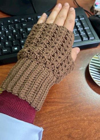 Örgü Kahverengi Parmaksız Kadın Eldiveni - Görsel 3