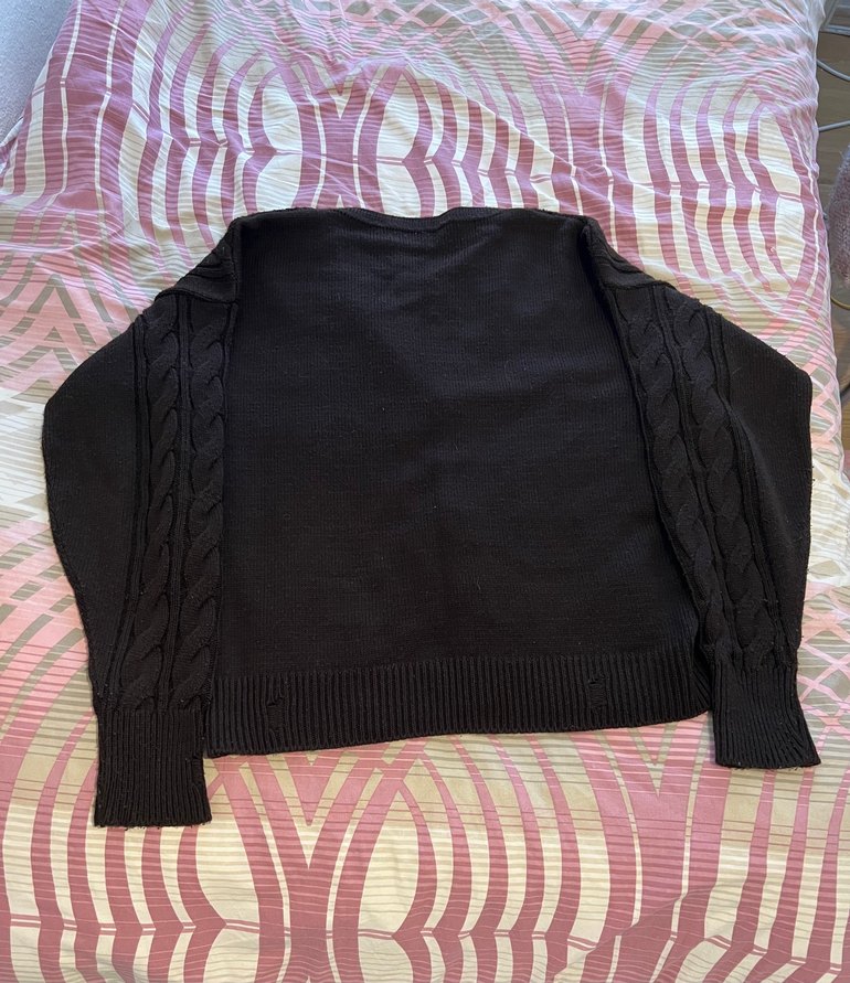 Kahverengi Örgü V Yakalı Midi Hırka - Görsel 2