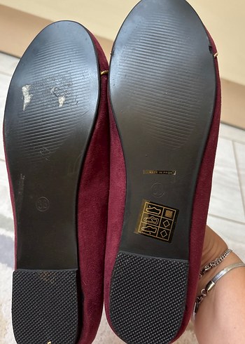 38 Beden Bordo Süet Tokalı Kadın Düz Ayakkabı