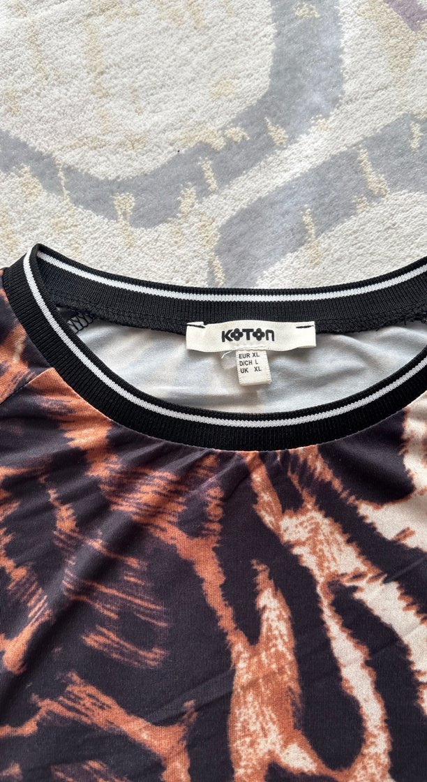 Kahverengi Desenli Kadın Bluz, Uzun Kollu, Salaş - Görsel 2