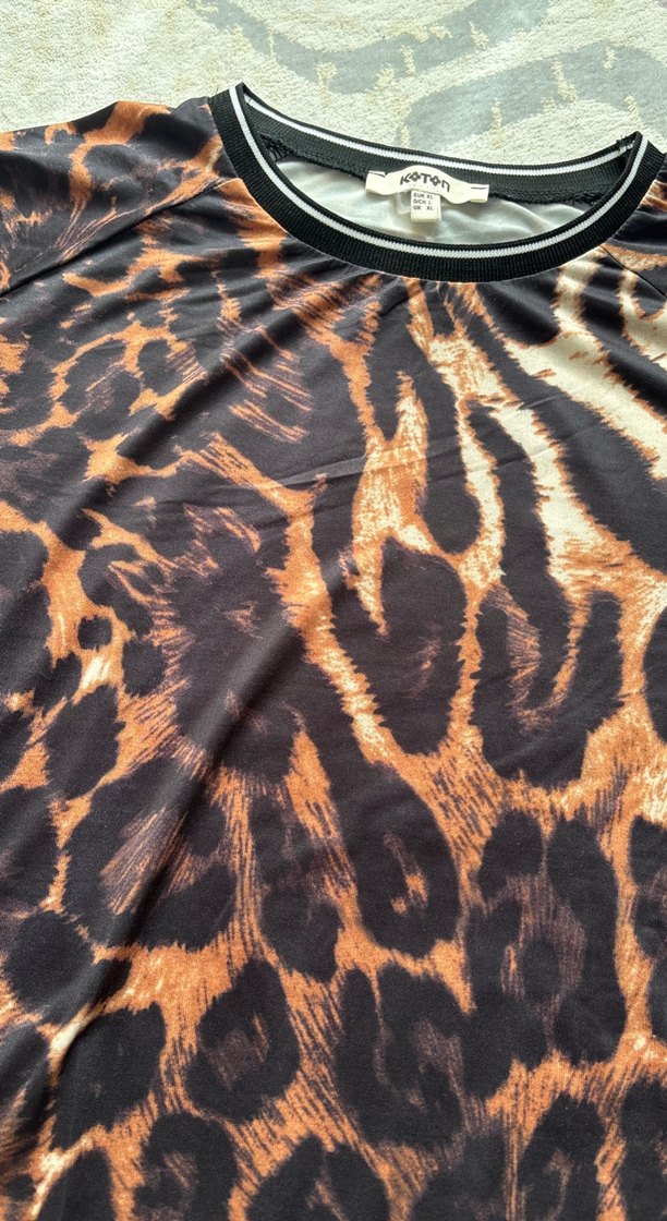 Kahverengi Desenli Kadın Bluz, Uzun Kollu, Salaş - Görsel 3