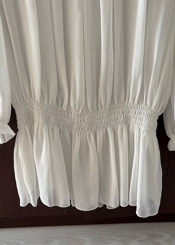 Beyaz Pilili Klasik Kadın Bluz - Görsel 4