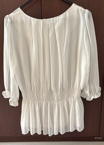 Beyaz Pilili Klasik Kadın Bluz - Görsel 5