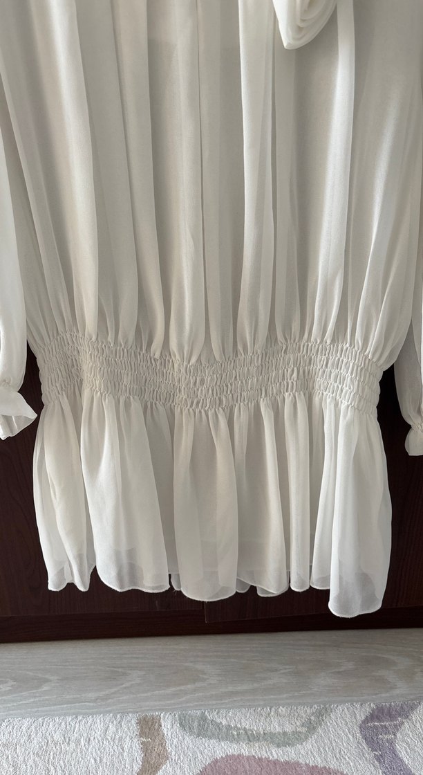 Beyaz Pilili Klasik Kadın Bluz - Görsel 4