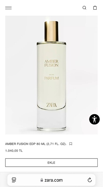 Beden Renk ZARA AMBER FUSION EDP 80ml SIFIR ÜRÜN