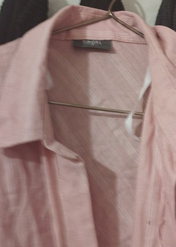 Pembe Keten Drapeli Midi Kadın Gömlek - Görsel 3