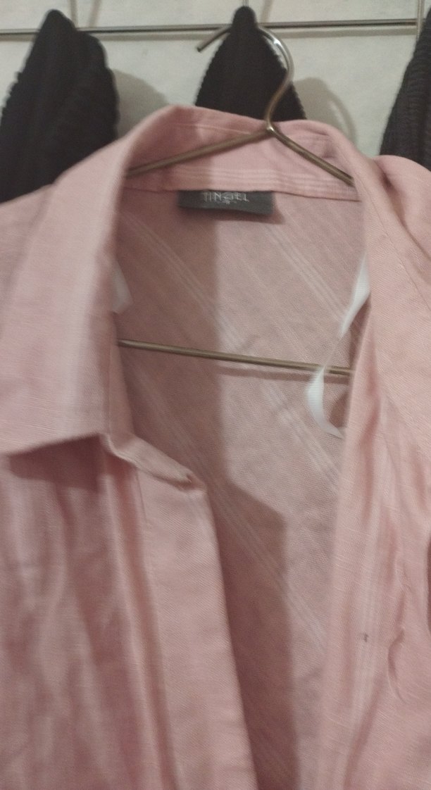 Pembe Keten Drapeli Midi Kadın Gömlek - Görsel 3