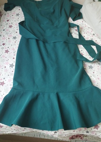 Yeşil Drapeli Uzun Kadın Abiye Elbise - Görsel 3