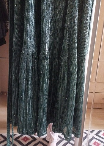 Uzun Turkuaz Pilili V Yaka Abiye Elbise - Görsel 5