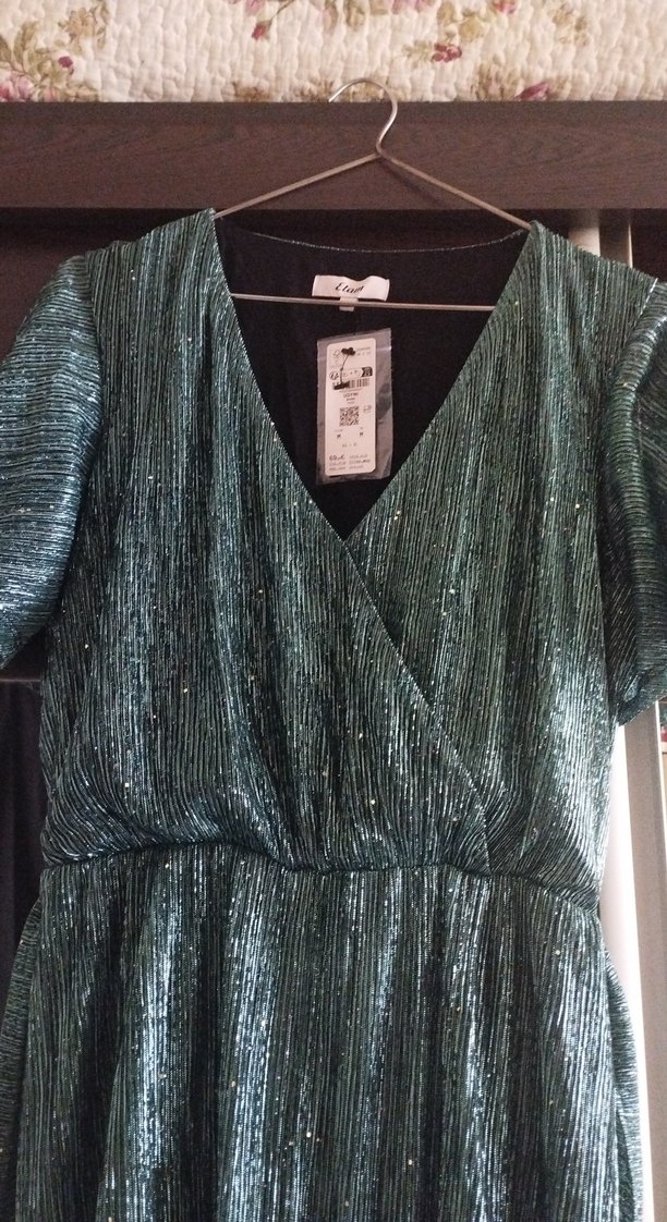 Uzun Turkuaz Pilili V Yaka Abiye Elbise - Görsel 3