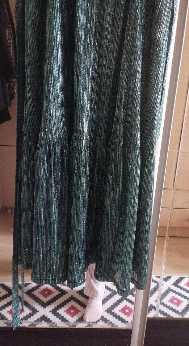 Uzun Turkuaz Pilili V Yaka Abiye Elbise - Görsel 5