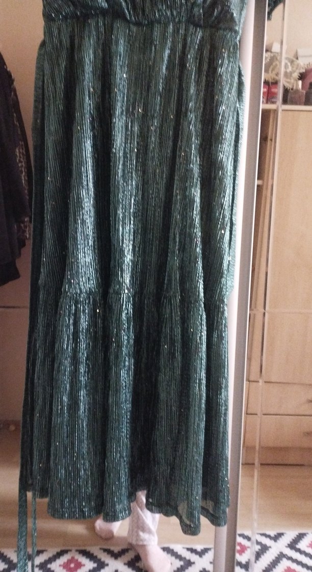 Uzun Turkuaz Pilili V Yaka Abiye Elbise - Görsel 2