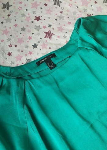 Turkuaz Saten Salaş Kısa Kollu Bluz - Görsel 3