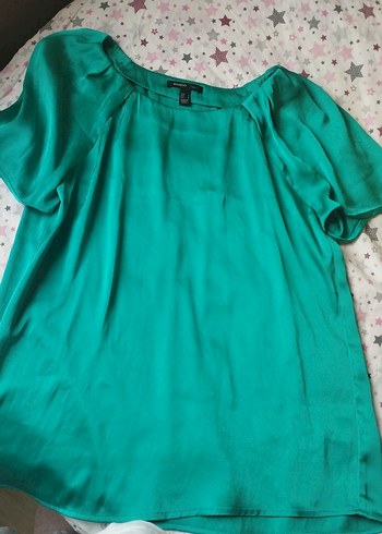 Turkuaz Saten Salaş Kısa Kollu Bluz - Görsel 2