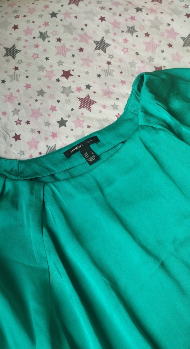 Turkuaz Saten Salaş Kısa Kollu Bluz - Görsel 3