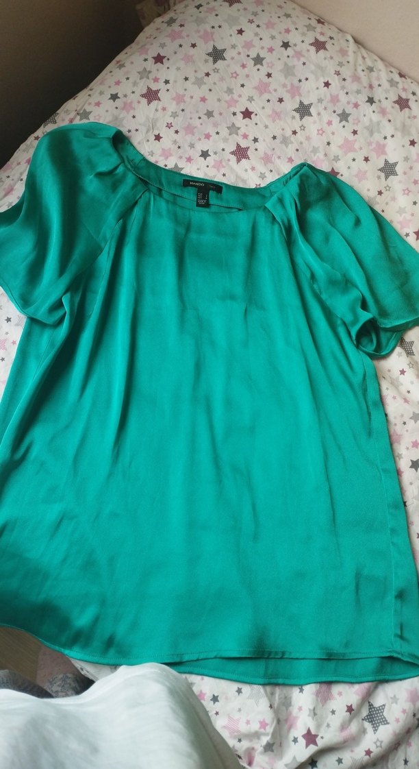 Turkuaz Saten Salaş Kısa Kollu Bluz - Görsel 2