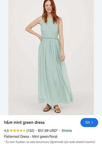 H&M şifon uzun mini elbise hiç giyilmemiş