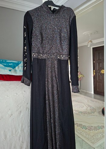 Uzun Siyah Gotik Drapeli Kadın Abiye Elbise - Görsel 5