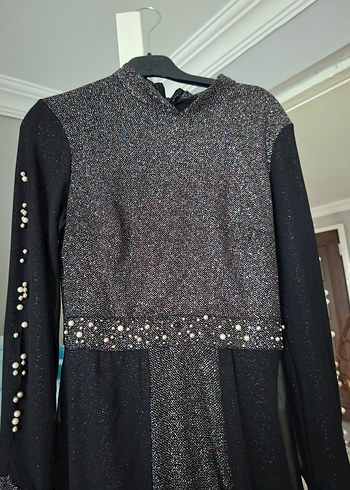 Uzun Siyah Gotik Drapeli Kadın Abiye Elbise - Görsel 2