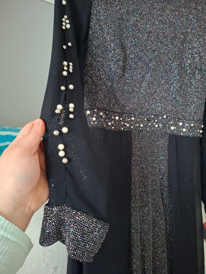 Uzun Siyah Gotik Drapeli Kadın Abiye Elbise - Görsel 4