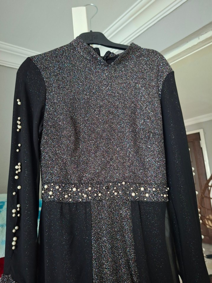 Uzun Siyah Gotik Drapeli Kadın Abiye Elbise - Görsel 2