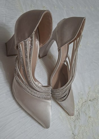 Bej Yüksek Topuklu Kadın Abiye Ayakkabı - Görsel 8