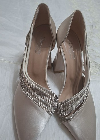Bej Yüksek Topuklu Kadın Abiye Ayakkabı - Görsel 7