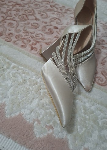 Bej Yüksek Topuklu Kadın Abiye Ayakkabı - Görsel 4