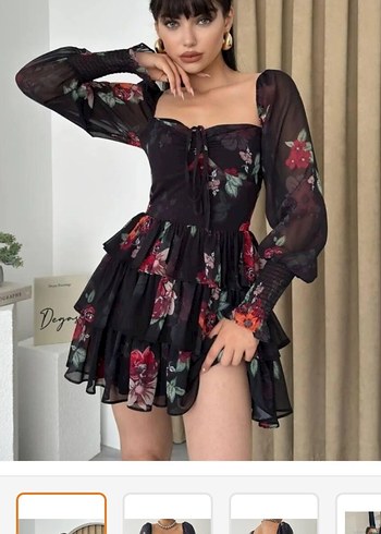 Çiçek Desenli Straplez Midi Kadın Elbise - Görsel 5