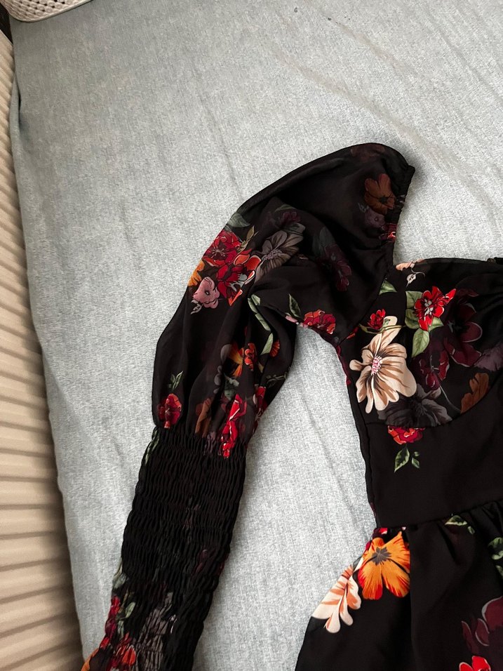 Çiçek Desenli Straplez Midi Kadın Elbise - Görsel 4