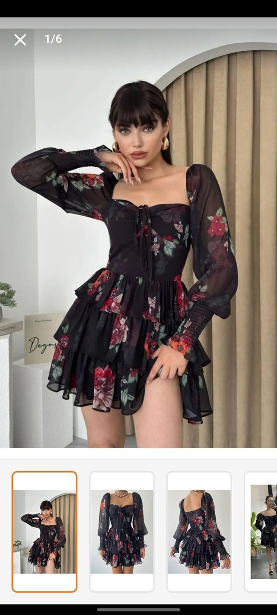 Çiçek Desenli Straplez Midi Kadın Elbise - Görsel 5