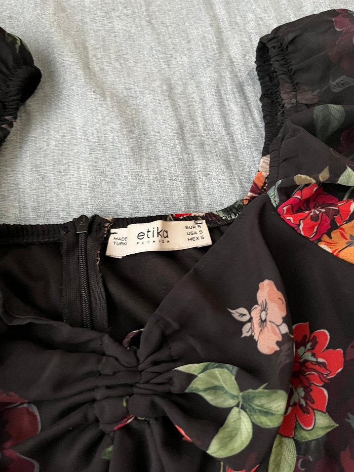 Çiçek Desenli Straplez Midi Kadın Elbise - Görsel 3