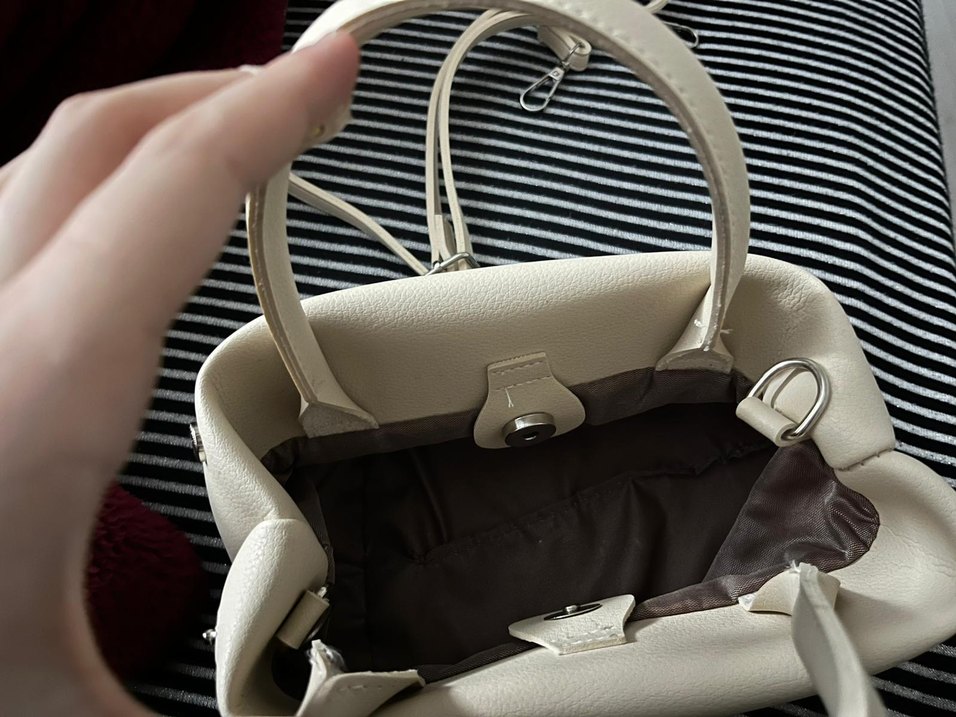 Bej Deri Kadın Çanta Tokalı - Görsel 5