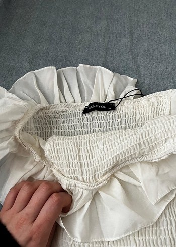 Beyaz Straplez Midi Bohem Mini - Görsel 2