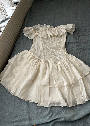 Beyaz Straplez Midi Bohem Mini - Görsel 4