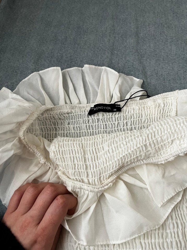 Beyaz Straplez Midi Bohem Mini - Görsel 2