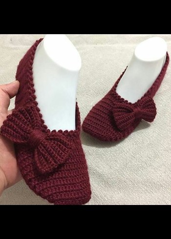 Bordo Örgü Kadın Ev Terliği