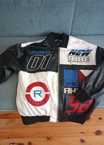 Kadın Baskılı Deri Biker Ceket