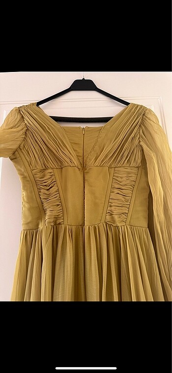 Yağ yeşili abiye elbise - Görsel 5