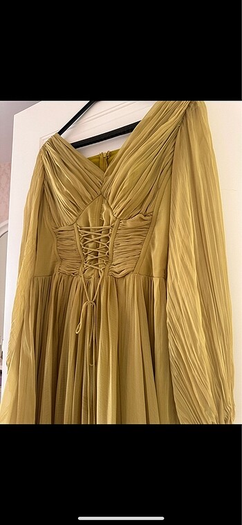 Yağ yeşili abiye elbise - Görsel 6